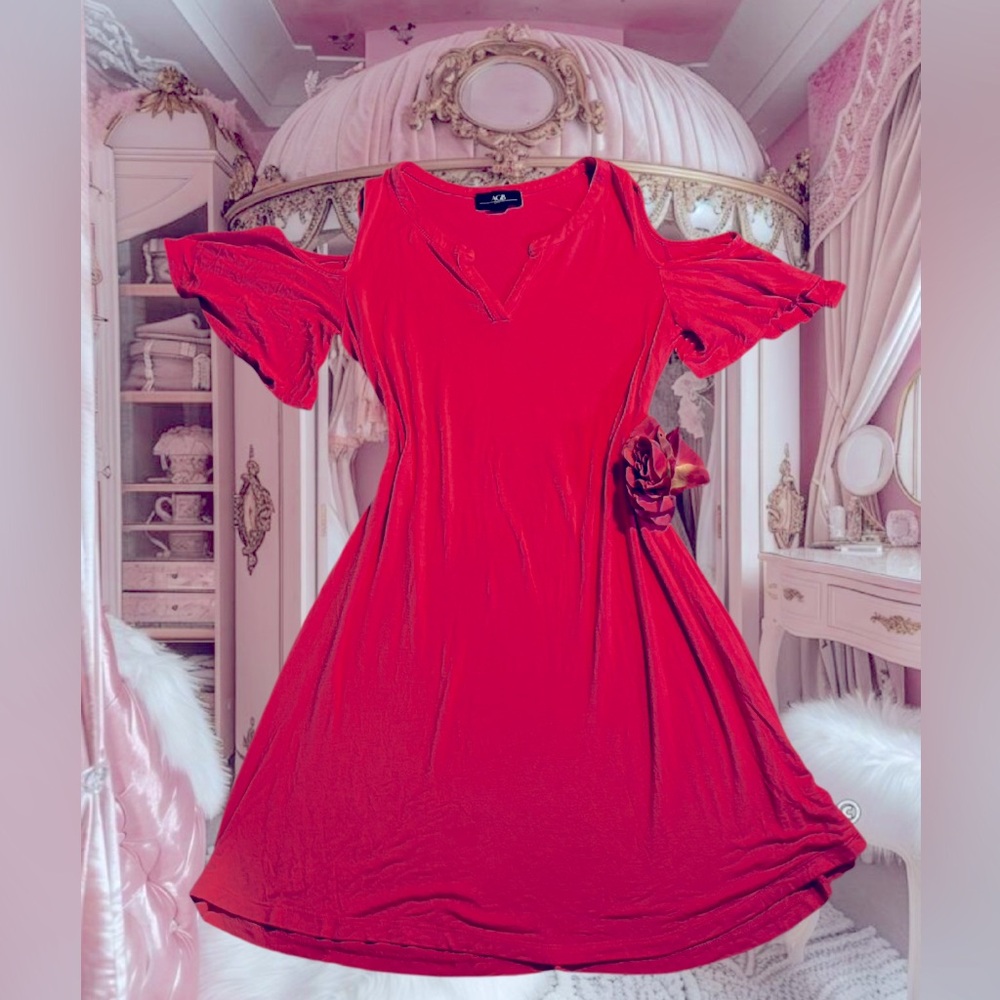 Women's pink Midi Dress with Flutter Sleeves and Side Rosette